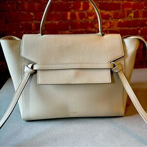 Celine mini belt bag in grained calfskin, light taupe.